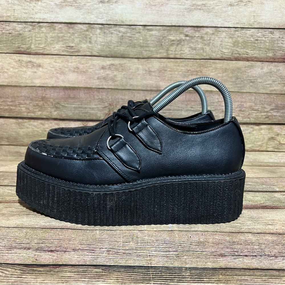 Demonia Black Leather Creeper Platform Boots Gem